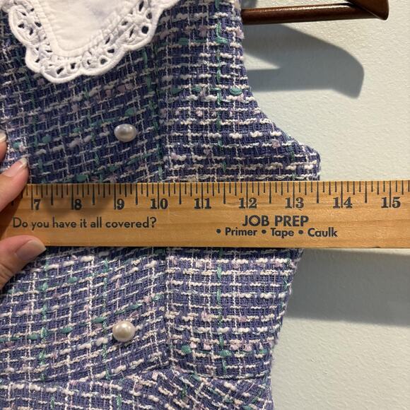 Janie and Jack Dress Girls 8 Blue Boucle Tweed Peter Pan Collar Sleeveless Lined - Picture 9 of 12